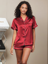 [Vino] SilkSilky-ES Short Sleeve Lapel Collar Pijamas de mujer 004