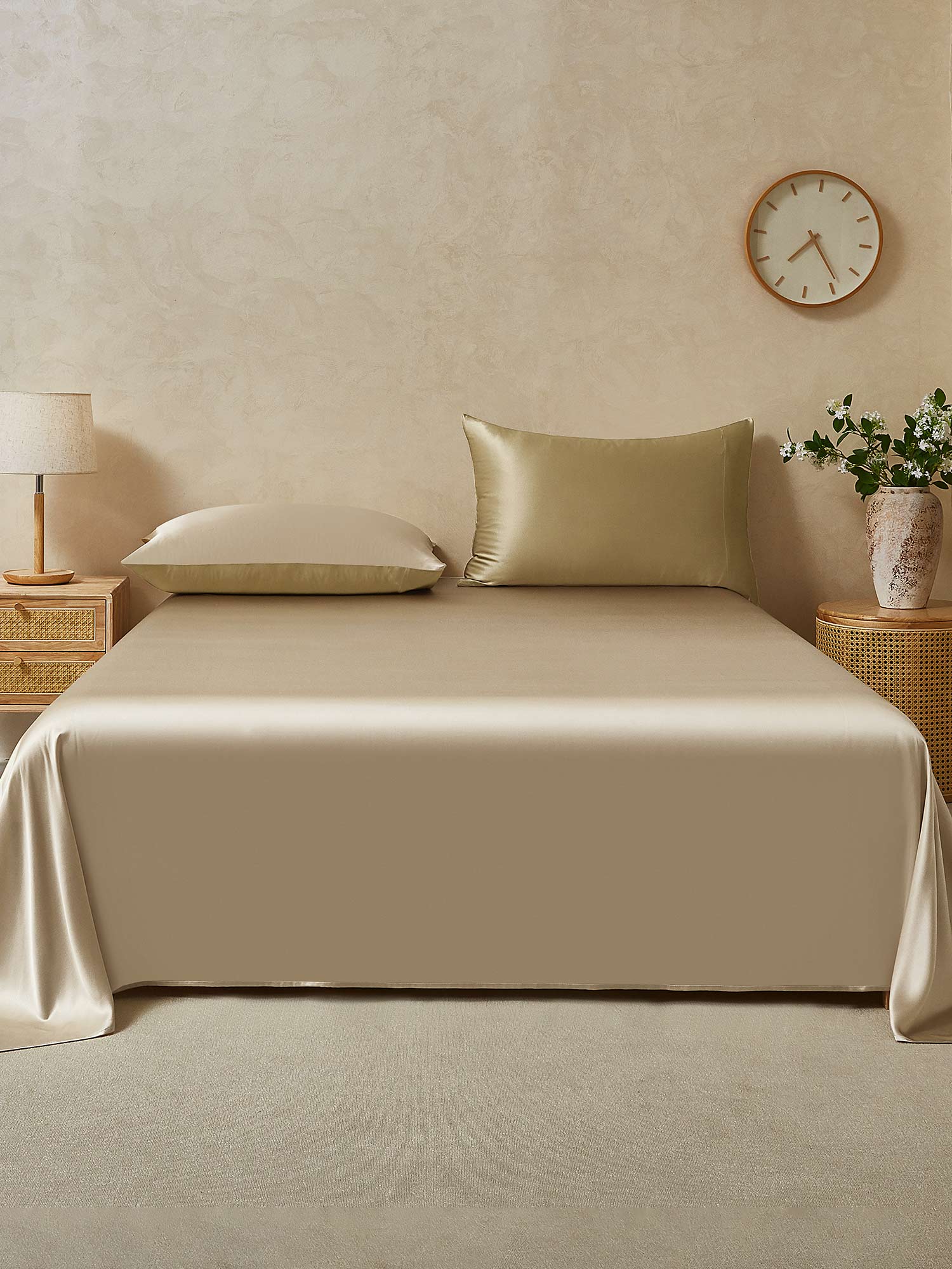 [Beige+Caqui] SilkSilky-ES 19Momme Seda Pura Bedding Set 001,