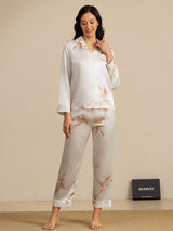 [Blanco] SilkSilky-ES 19Momme Manga larga Cuello de Muesca Pijamas de mujer 001