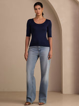 [Azul Oscuro] SilkSilky-ES Half Sleeve Camisetas de Mujer 005