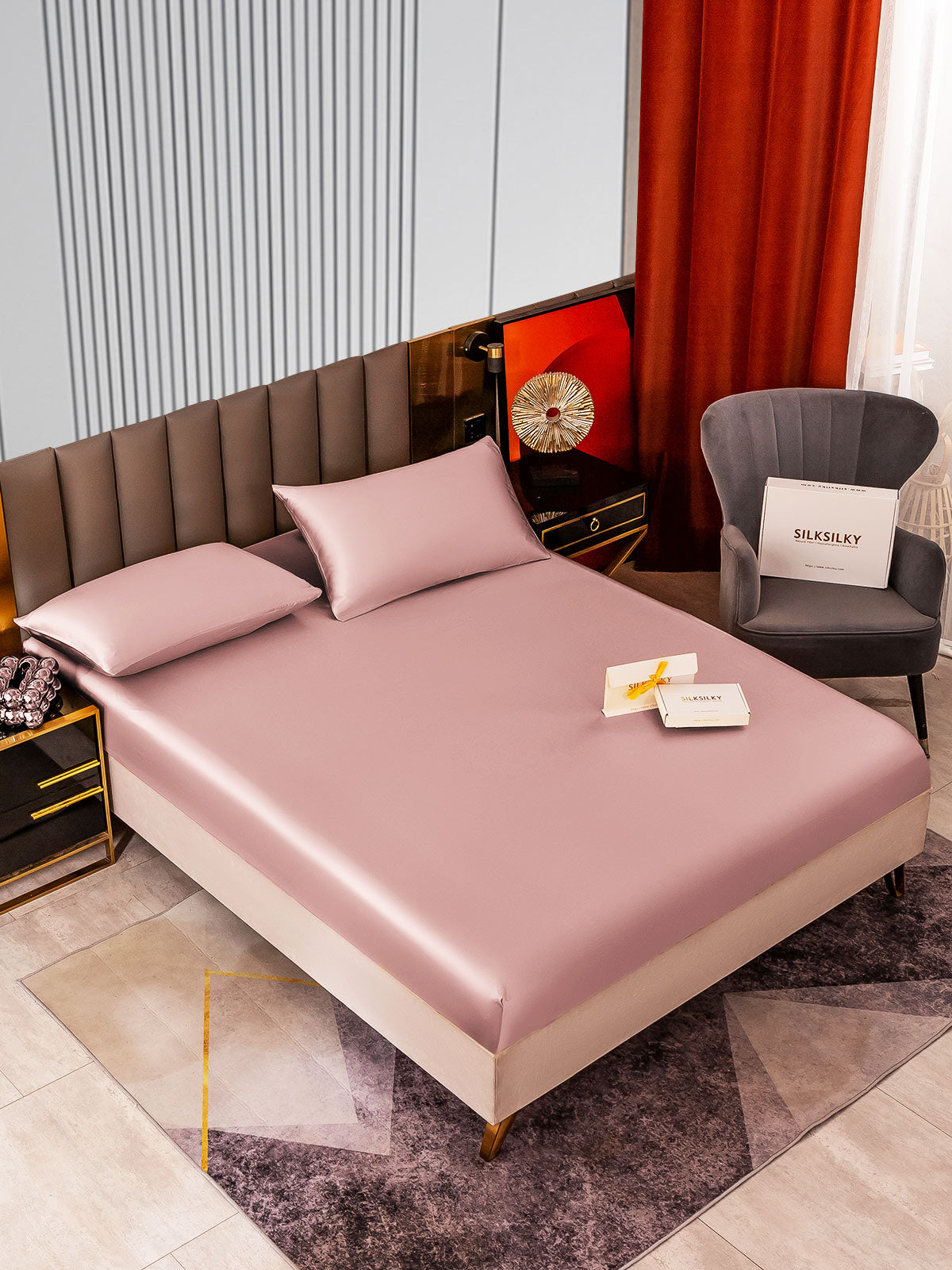 [Malva Pálido] SilkSilky-ES 22Momme Seda Pura Bedding Set 002