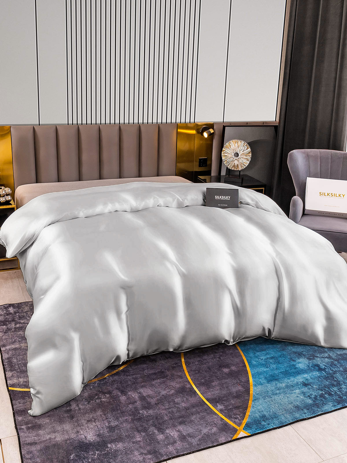 SilkSilky ES 22Momme Seda Pura Duvet Cover Plata 003