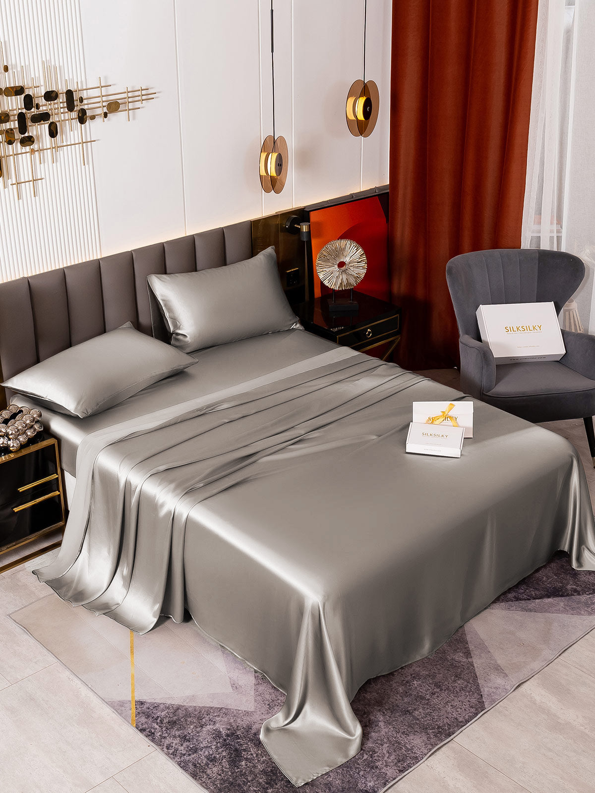 [Gris] SilkSilky-ES 19Momme Seda Pura Bedding Set 002