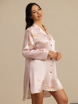 [Rosa] SilkSilky-ES Long Sleeve Lapel Collar Camisas de dormir 004