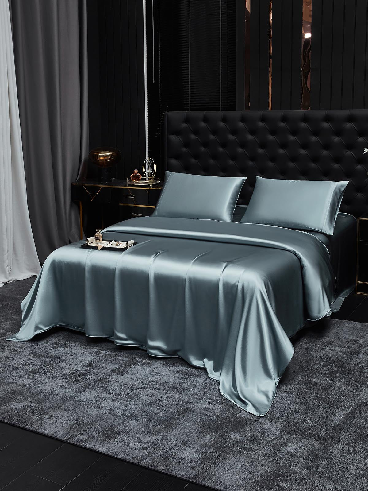 [Azul Grisáceo] SilkSilky-ES 19Momme Seda Pura Bedding Set 001