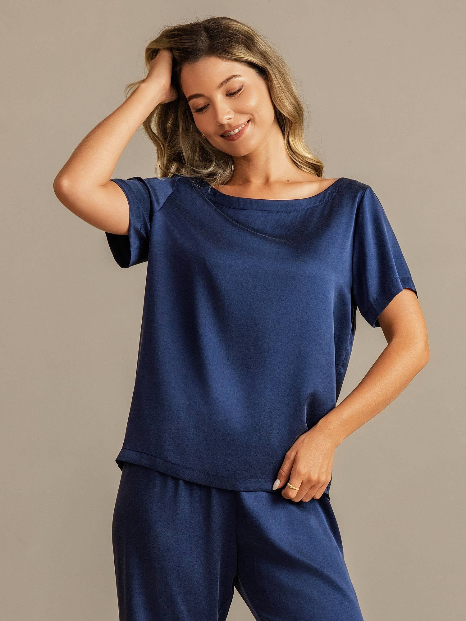 [AzulOscuro] SilkSilky-ES 19Momme Seda Womens Pajamas 003