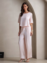 [Rosa] SilkSilky-ES Half Sleeve Round Neck Pijamas de mujer 006