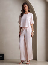 [Rosa] SilkSilky-ES Half Sleeve Round Neck Pijamas de mujer 006