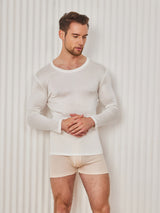 [Blanco] SilkSilky-ES Manga larga Cuello Redondo Camiseta de hombre 001