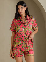 [Serval Coral] SilkSilky-ES Short Sleeve Notch Collar Pijamas de mujer 003