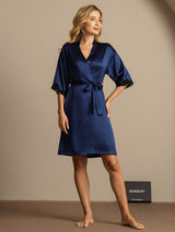 [Azul Oscuro] SilkSilky-ES Half Sleeve Bata de mujer 003