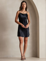 [Negro] SilkSilky-ES Spaghetti Strap Cowl Neck Vestido 005