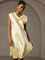 [Amarillo] SilkSilky-ES Cap Sleeve V Neck Camisón 003
