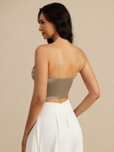 [Caqui] SilkSilky-ES Spaghetti Strap V Neck Top de tirantes 002