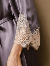 [Gris Púrpura] SilkSilky-ES 3/4 Sleeve V Neck Conjunto de camisón y bata 007