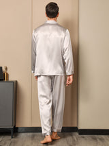 [Gris] SilkSilky-ES Long Sleeve Lapel Collar Pijamas de hombre 002