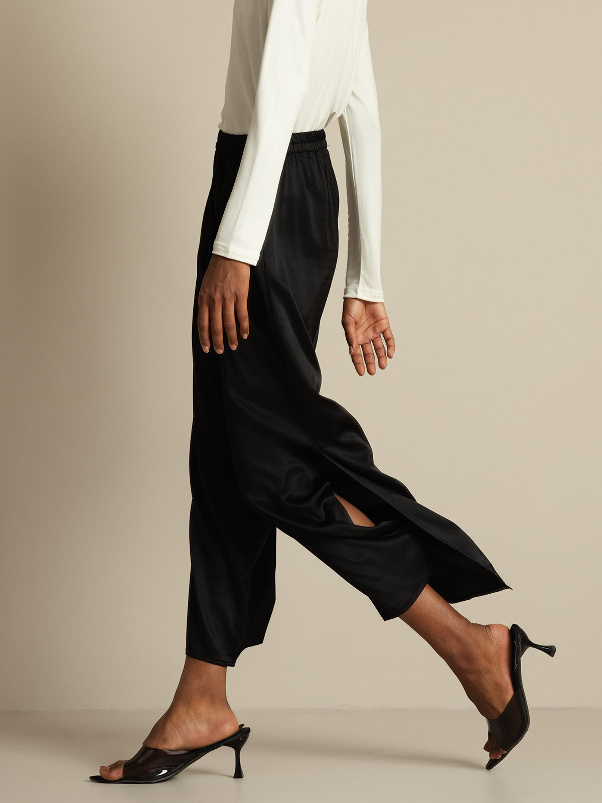 [Negro] SilkSilky-ES 19Momme Seda Womens Pants 003