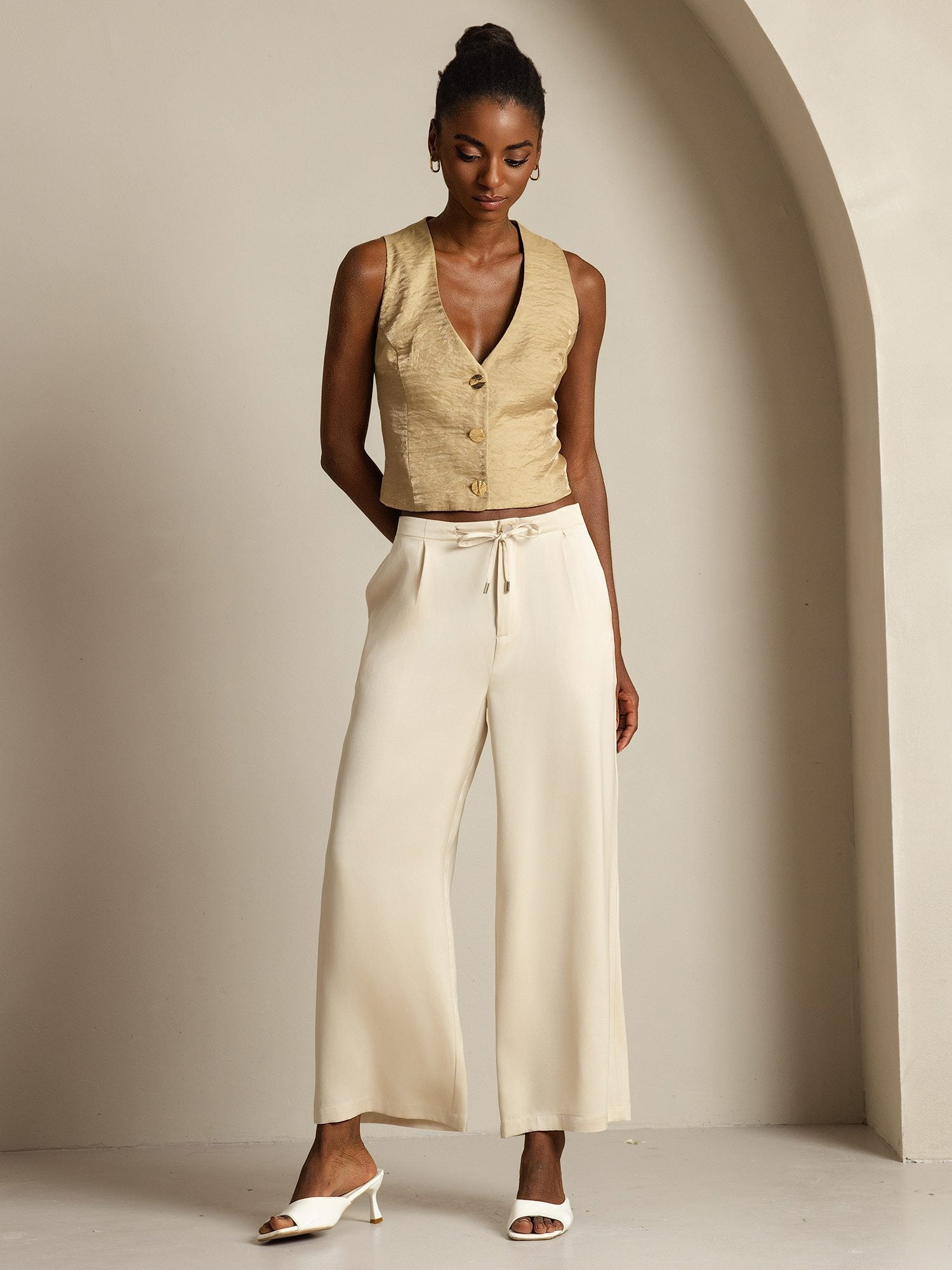 [Beige] SilkSilky-ES 19Momme Seda Womens Pants 009