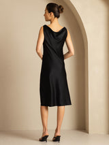 [Negro] SilkSilky-ES Sleeveless Cowl Neck Vestido 002