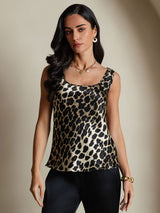 [Leopardo] SilkSilky-ES 19Momme Seda Cuello en U Top de tirantes 001,