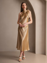 [Champán] SilkSilky-ES Sleeveless Halter Vestido 001