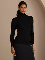 [Negro] SilkSilky-ES Long Sleeve Turtle Neck Camisetas de Mujer 003
