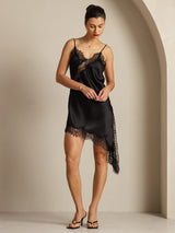 [Negro] SilkSilky-ES Seda Pura Dress 008