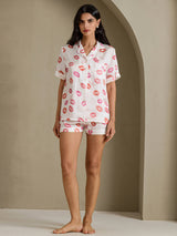 [Pintalabios Blanco] SilkSilky-ES Short Sleeve Notch Collar Pijamas de mujer 005