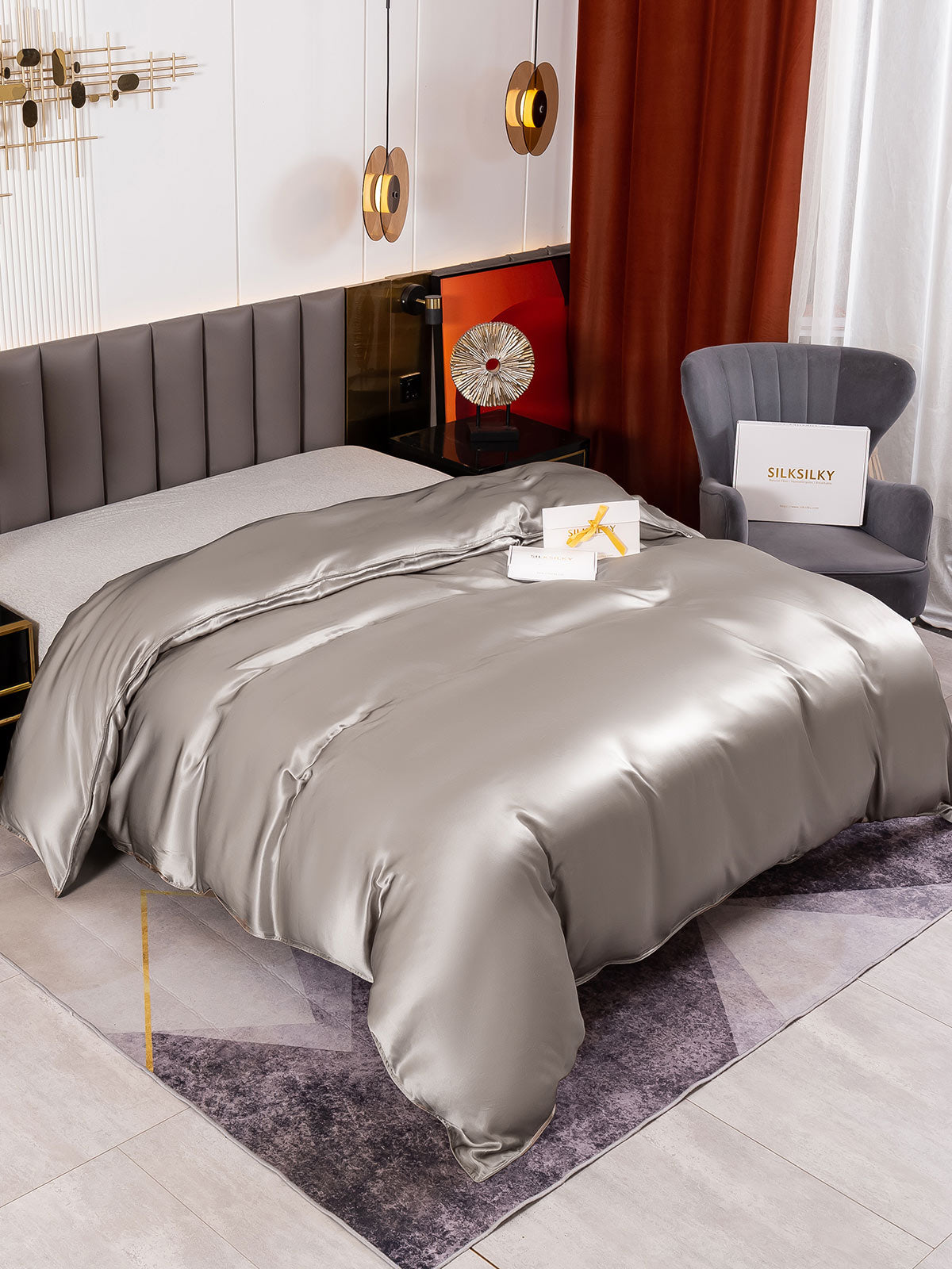 SilkSilky ES 19Momme Seda Pura Duvet Cover Gris 004