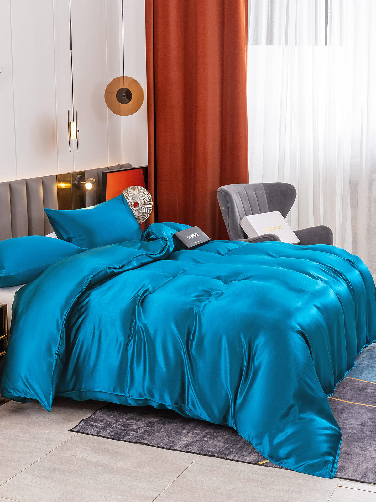 [Azul Real] SilkSilky-ES 19Momme Juego de ropa de cama 003