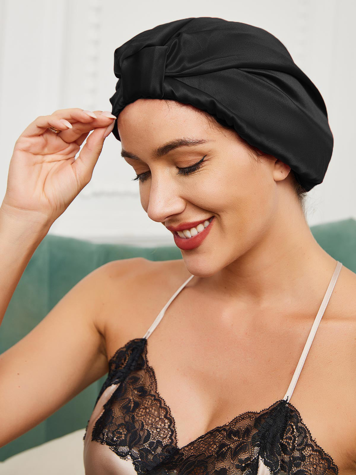 SilkSilky-ES Seda Pura Sleep Cap Negro 001