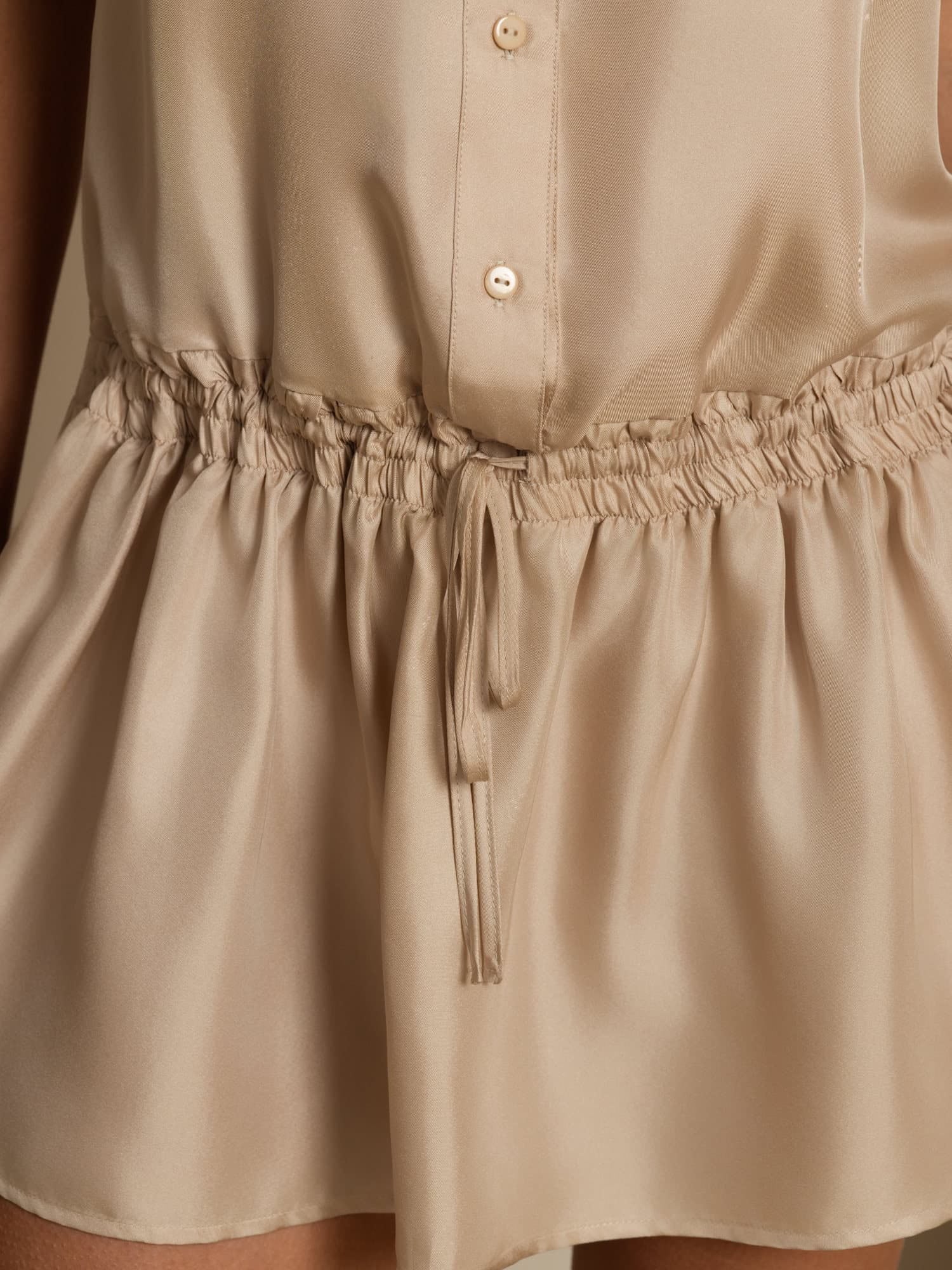 [Marrón Claro] SilkSilky-ES 18Momme Sin mangas Cuello Alto Vestido 005