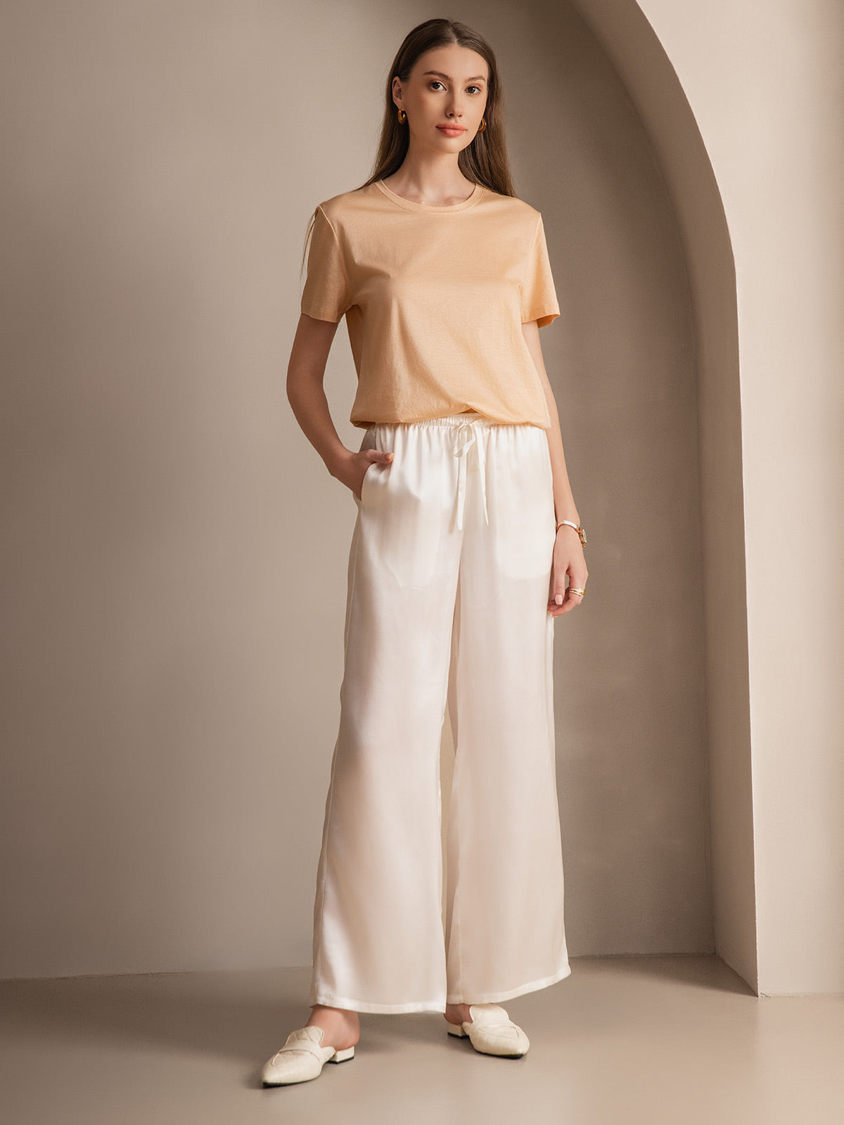 [Blanco] SilkSilky-ES Seda Pura Womens Pants 002