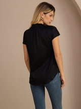 [Negro] SilkSilky-ES Short Sleeve Blouse 002