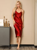 SilkSilky-ES Seda Pura Sin mangas Nightgown Vino 001