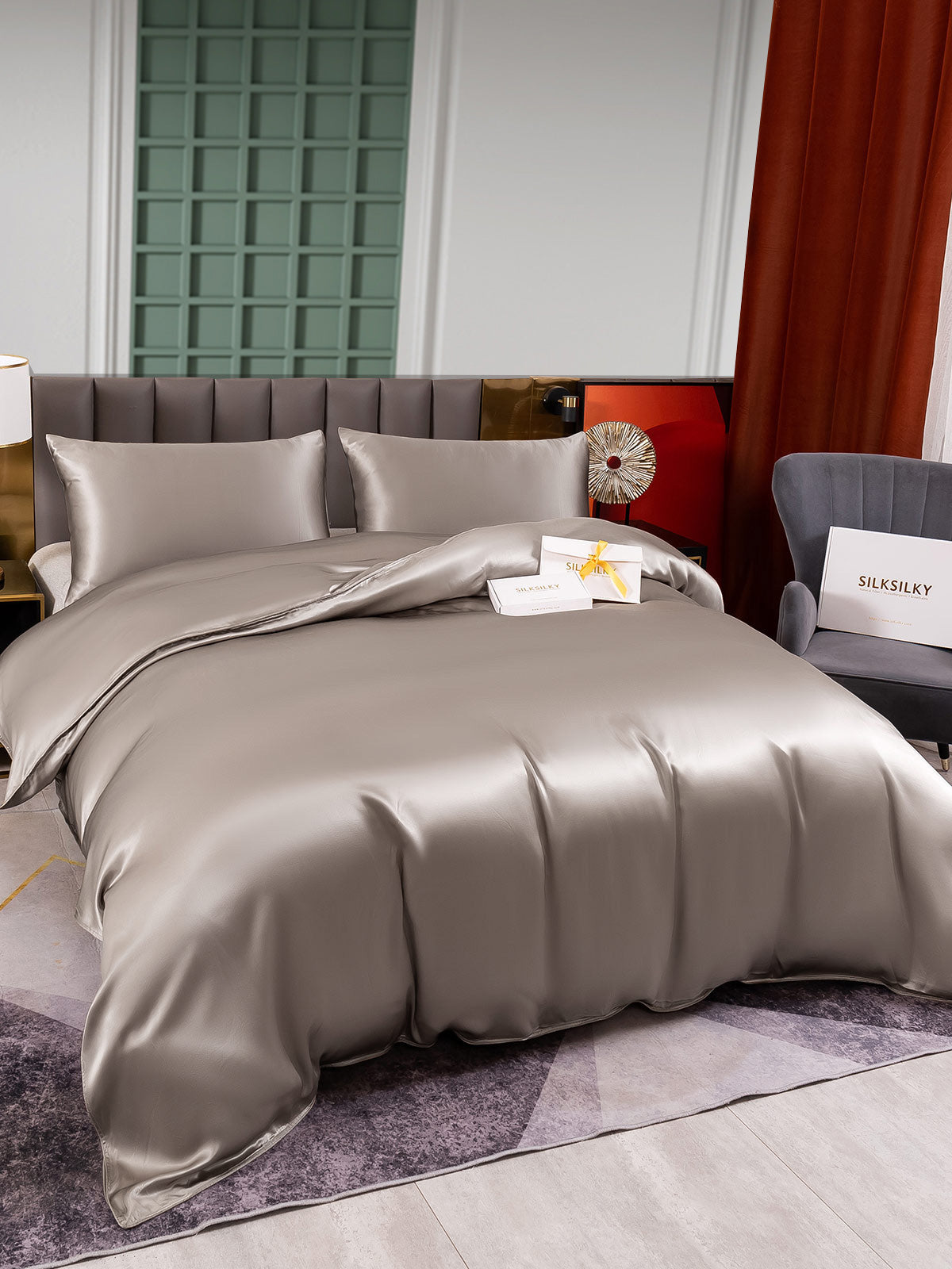 [Gris] SilkSilky-ES 25Momme Seda Pura Bedding Set 003