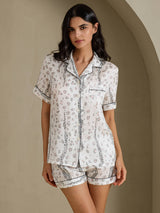 [Leopardo Blanco] SilkSilky-ES Short Sleeve Notch Collar Pijamas de mujer 001