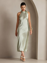 [Verde Claro] SilkSilky-ES Sleeveless Halter Vestido 001