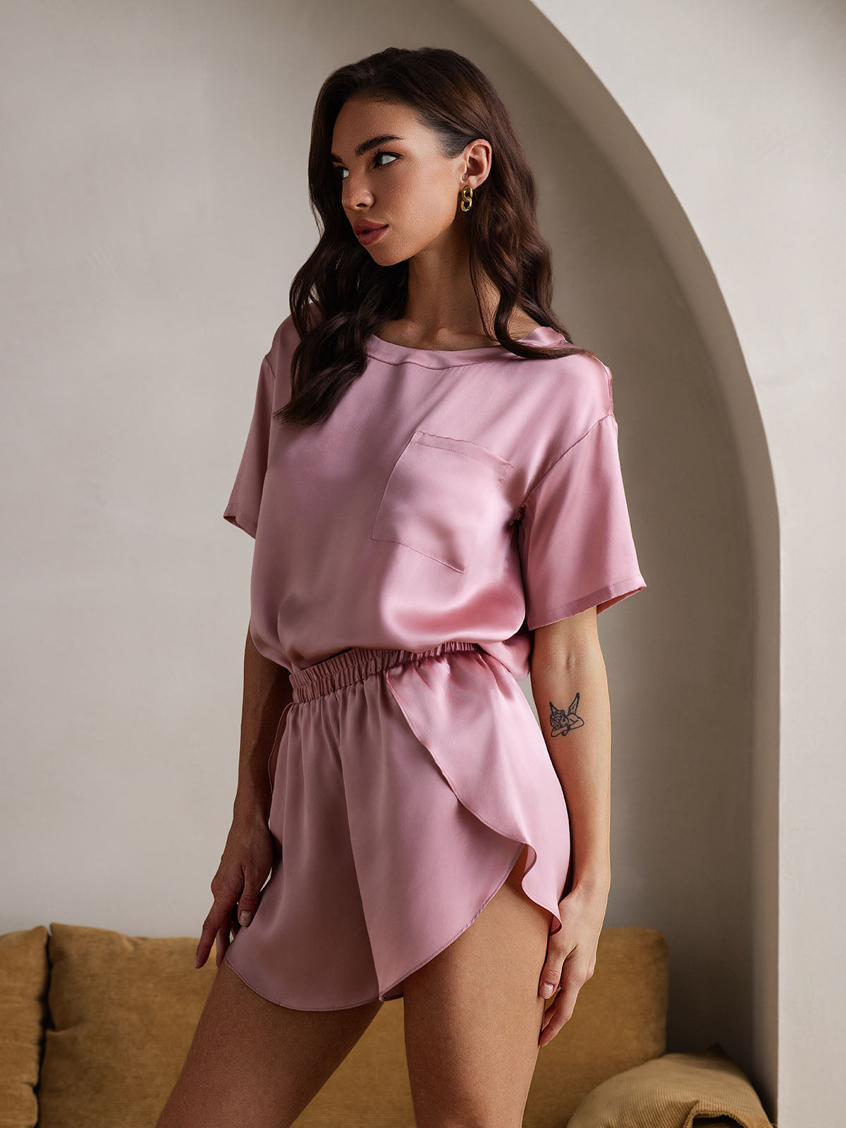 [Malva Pálido] SilkSilky-ES Seda Pura Womens Pajamas 005