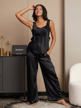 [Negro] SilkSilky-ES Sin mangas Escote Cuadrado Conjunto de tirantes 001