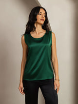 [Verde Oscuro] SilkSilky-ES Sleeveless Round Neck Top de tirantes 001