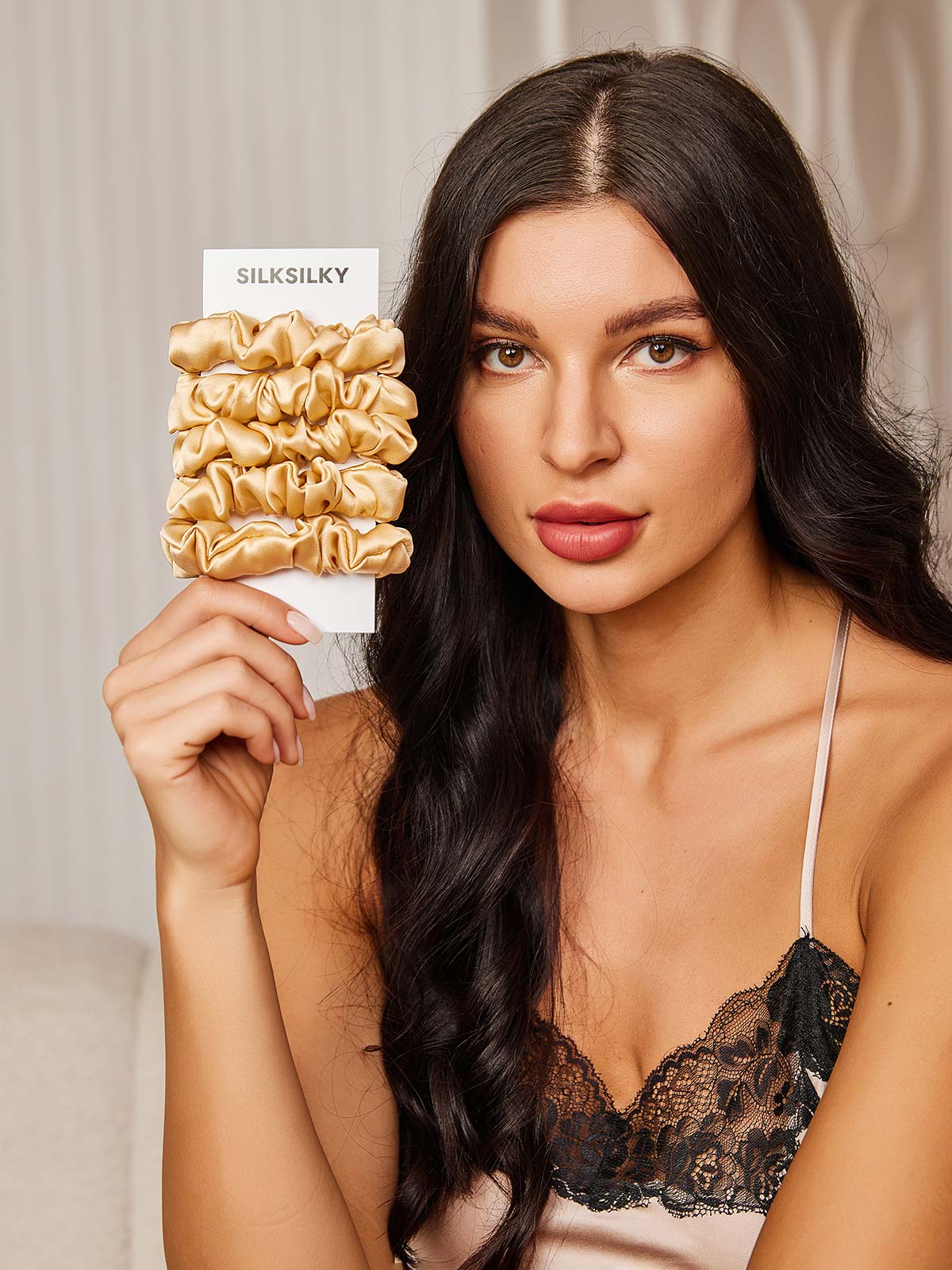 [Champán] SilkSilky-ES 19Momme Seda Pura Scrunchie 001