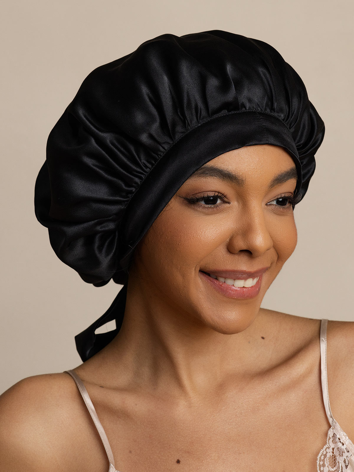 [Negro] SilkSilky-ES Seda Pura Sleep Cap 005
