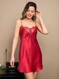 SilkSilky ES Seda Pura Sin mangas Cuello en V profundo Camisón Rojo 001