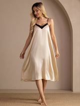 [Beige Arroz] SilkSilky-ES V Neck Camisón 001