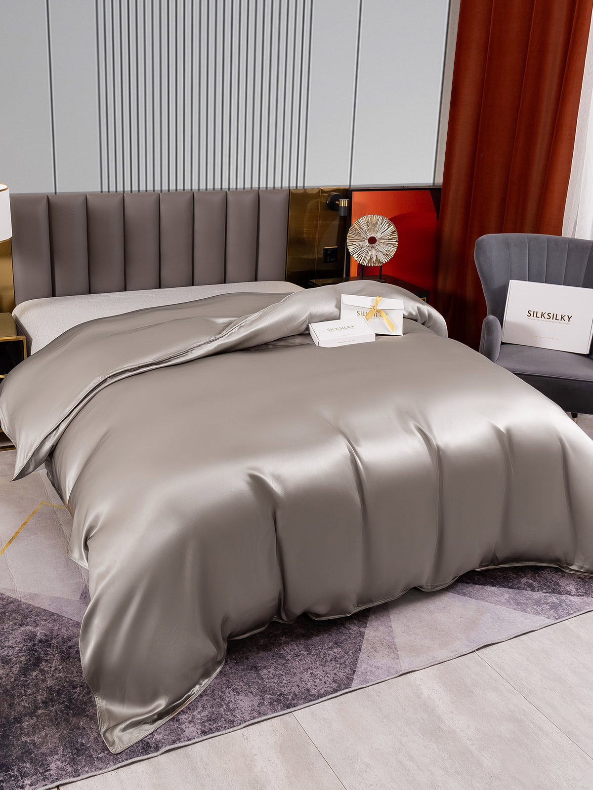 [Gris] SilkSilky-ES 22Momme Seda Pura Duvet Cover 003