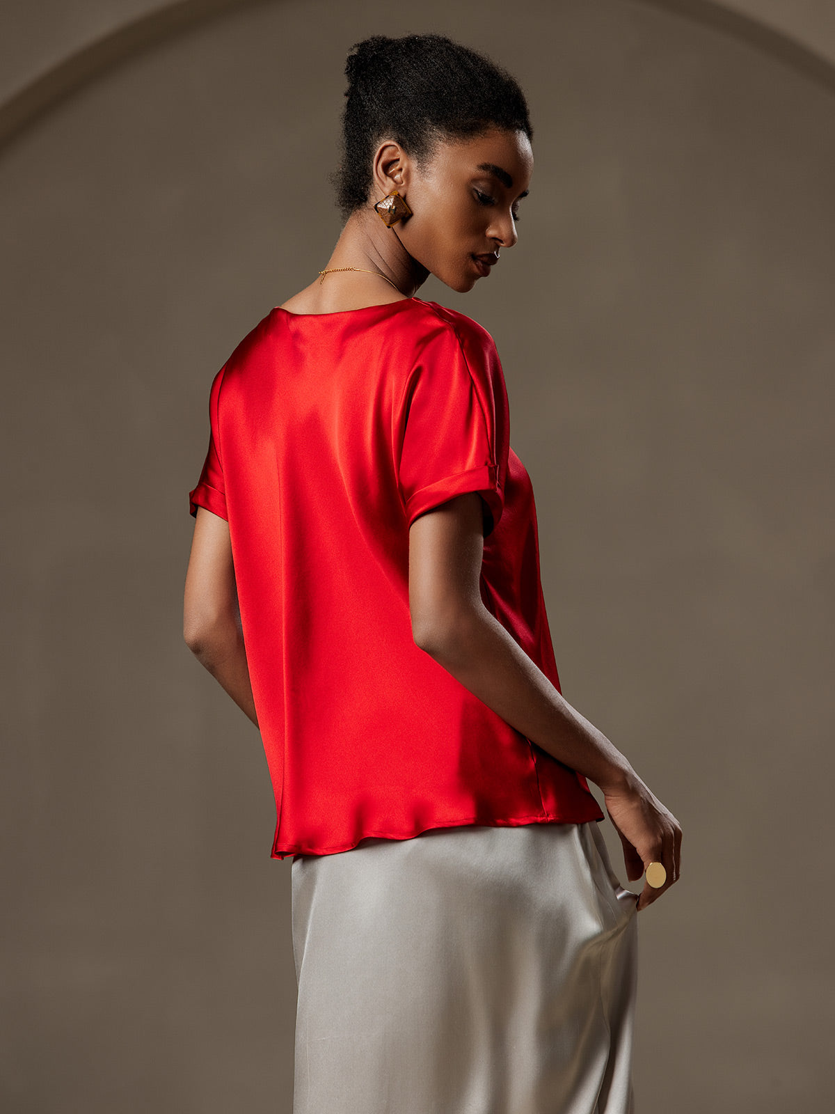 [Vino] SilkSilky-ES 19Momme Seda Womens T-Shirt 002,