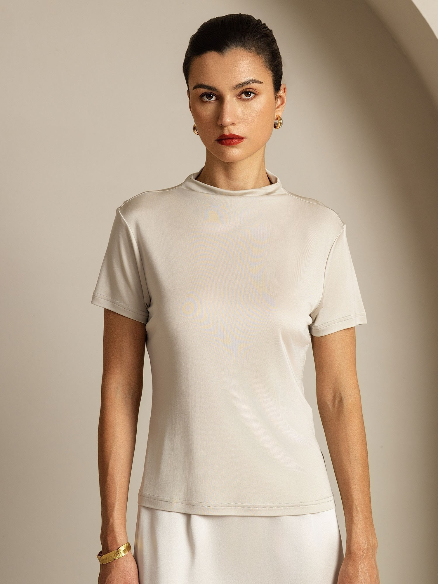 [Gris] SilkSilky-ES Seda Pura Cuello Camisero Camisetas de Mujer 006