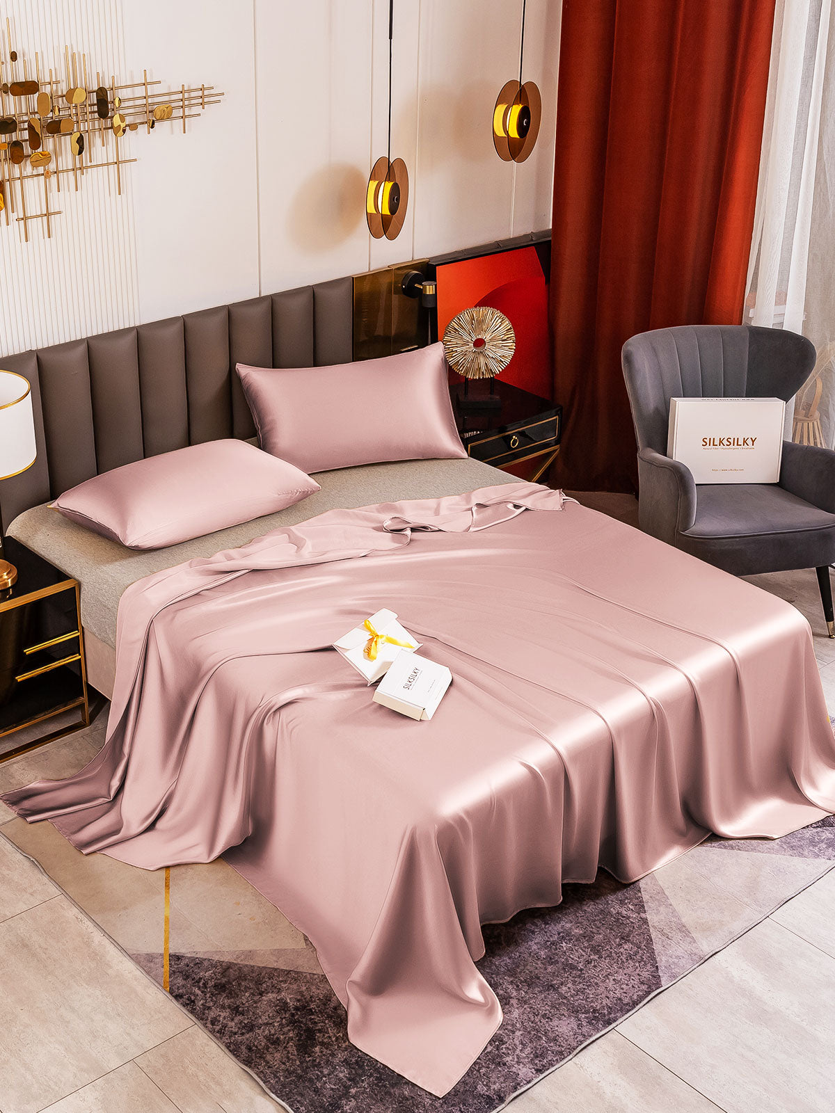 [Malva Pálido] SilkSilky-ES 19Momme Seda Pura Bedding Set 001
