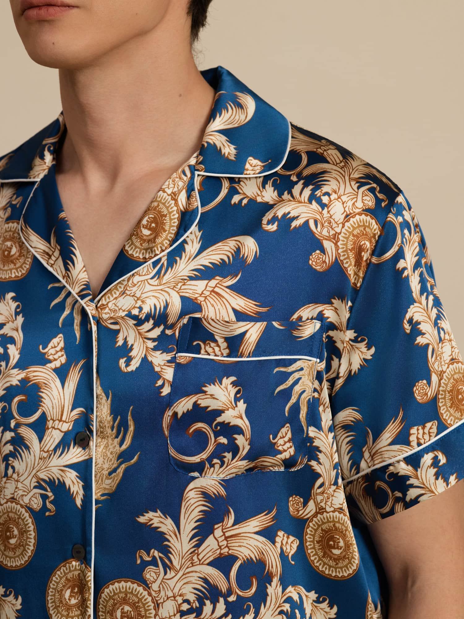 [Dragón Navy] SilkSilky-ES Manga corta Cuello de Muesca Pijamas de hombre 002